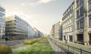 Projekt Flussbad - wizualizacja rzeki w Berlinie oczyszczanej przez nasadzenie roślinne.